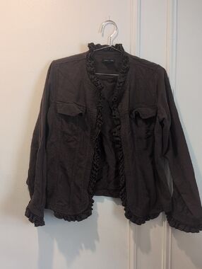 Ruffled Open-Front Jean Jacket